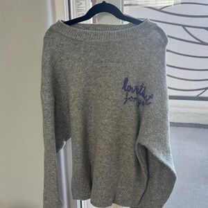 Gray Sweater with Purple Embroidery